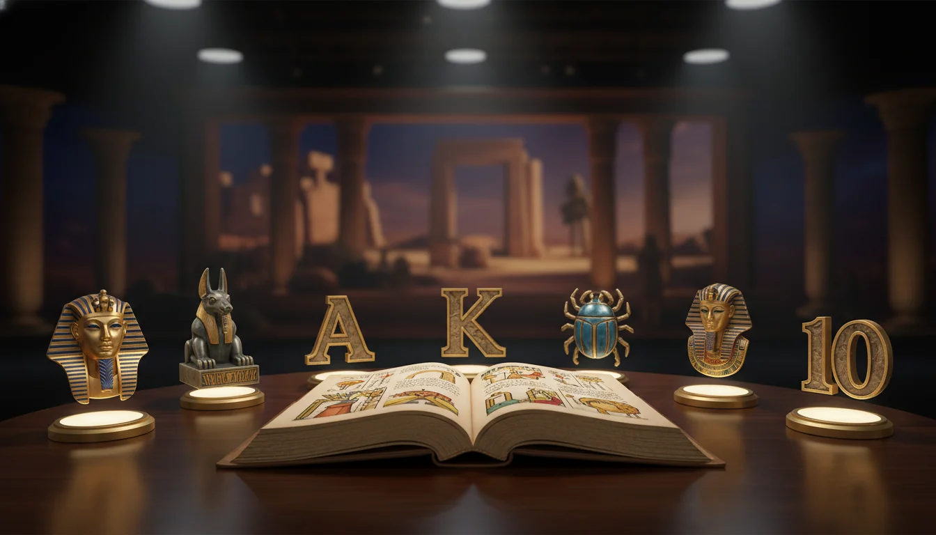 Gold and ancient Egyptian themed slot machine symbols